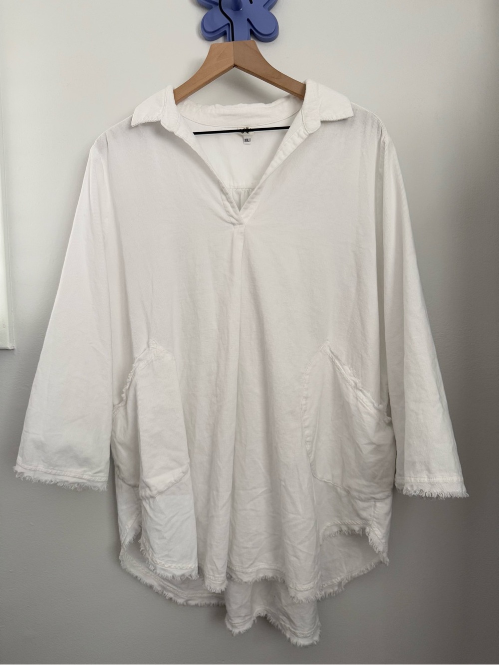 Ivy Jane XL Corduroy Pullover Top White Long Sleeve Oversized Relaxed Lagen
